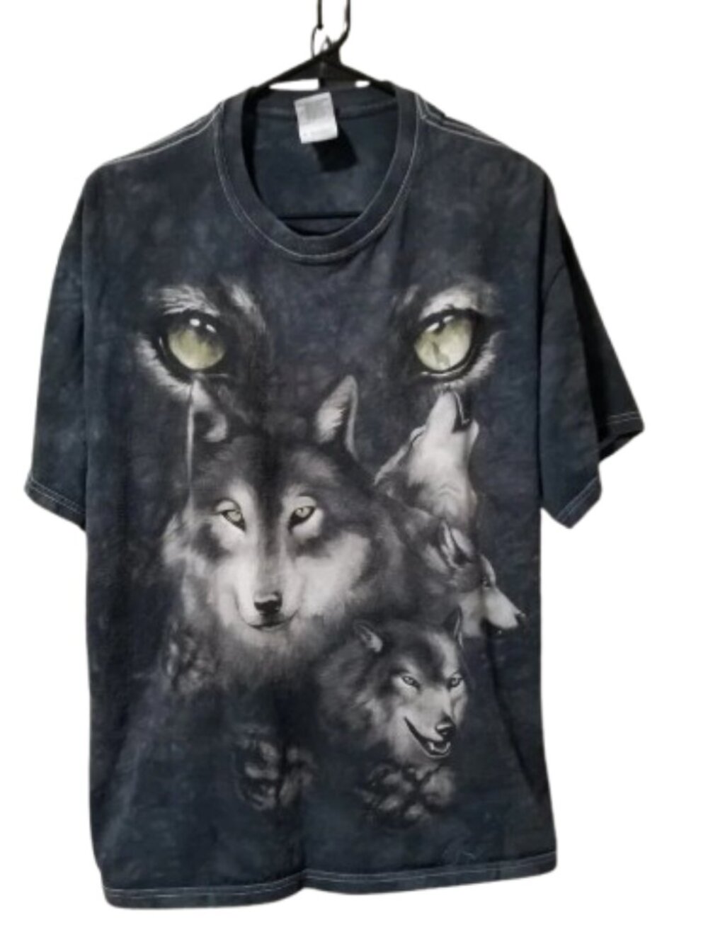 Wolf Black Marbled Tie Dye Cotton T Shirt Men's XL